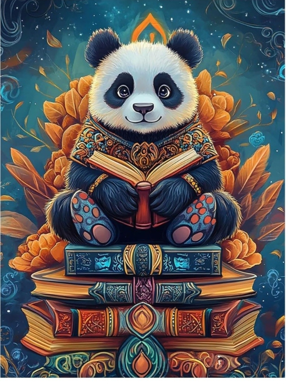 New Whimsical Panda Reading Diamond Art Painting - Multicolor